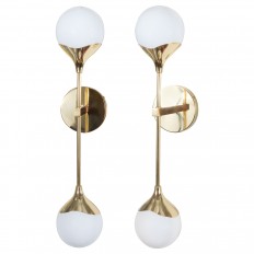 Pair of modern brass and opaque glass sconces